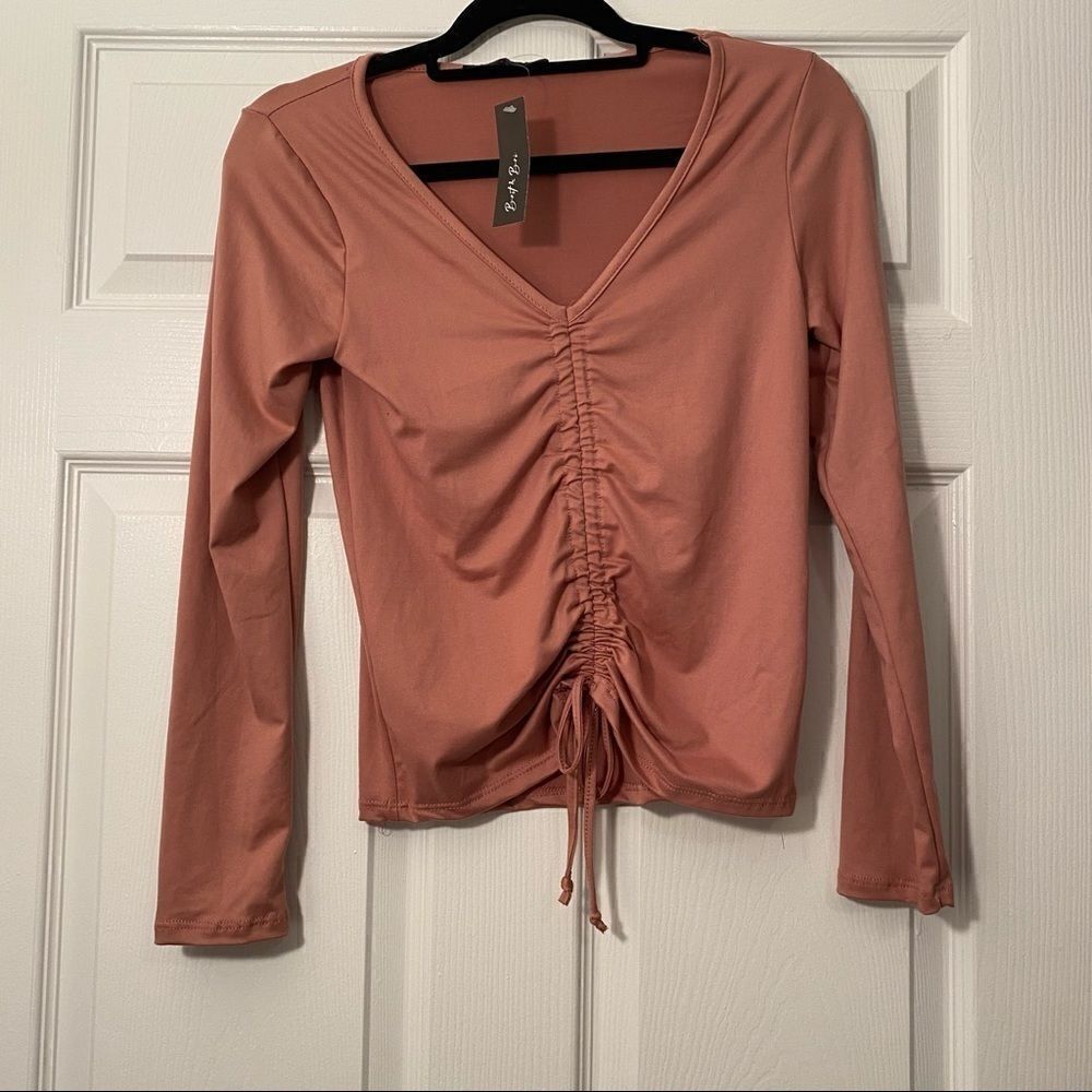 NWT Brit & Bri large pink ruched long sleeve super soft blouse